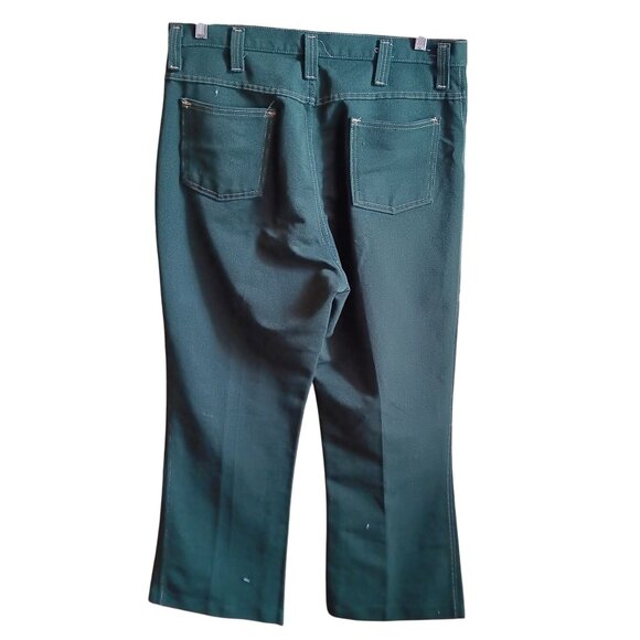36x31 True Vintage Sears Jeans Joint Green Polyester Flare Jeans Pants 1970's - Picture 2 of 6
